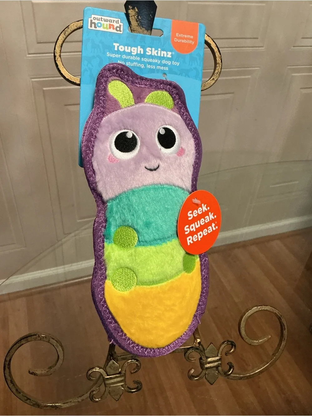 Tough Skinz Durable Squeaky Dog Toy with Two Tough Layers, Caterpillar 9”